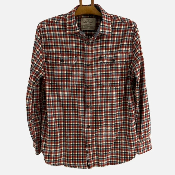 Old Ranch Men’s Flannel Plaid Button Up Shirt Size Large Rust Multi Colour - Picture 1 of 9